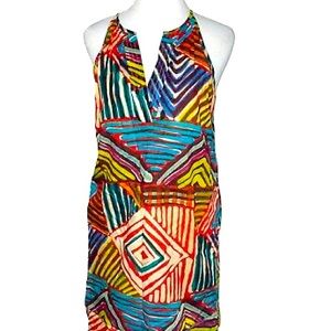 Multicolor Collection Bright Tribal Print Cotton Sleeveless Sheath Casual Dress